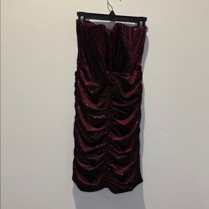 Elegant Ruched Burgundy Velvet Mini Dress with a Touch of Silver Sequence size S
